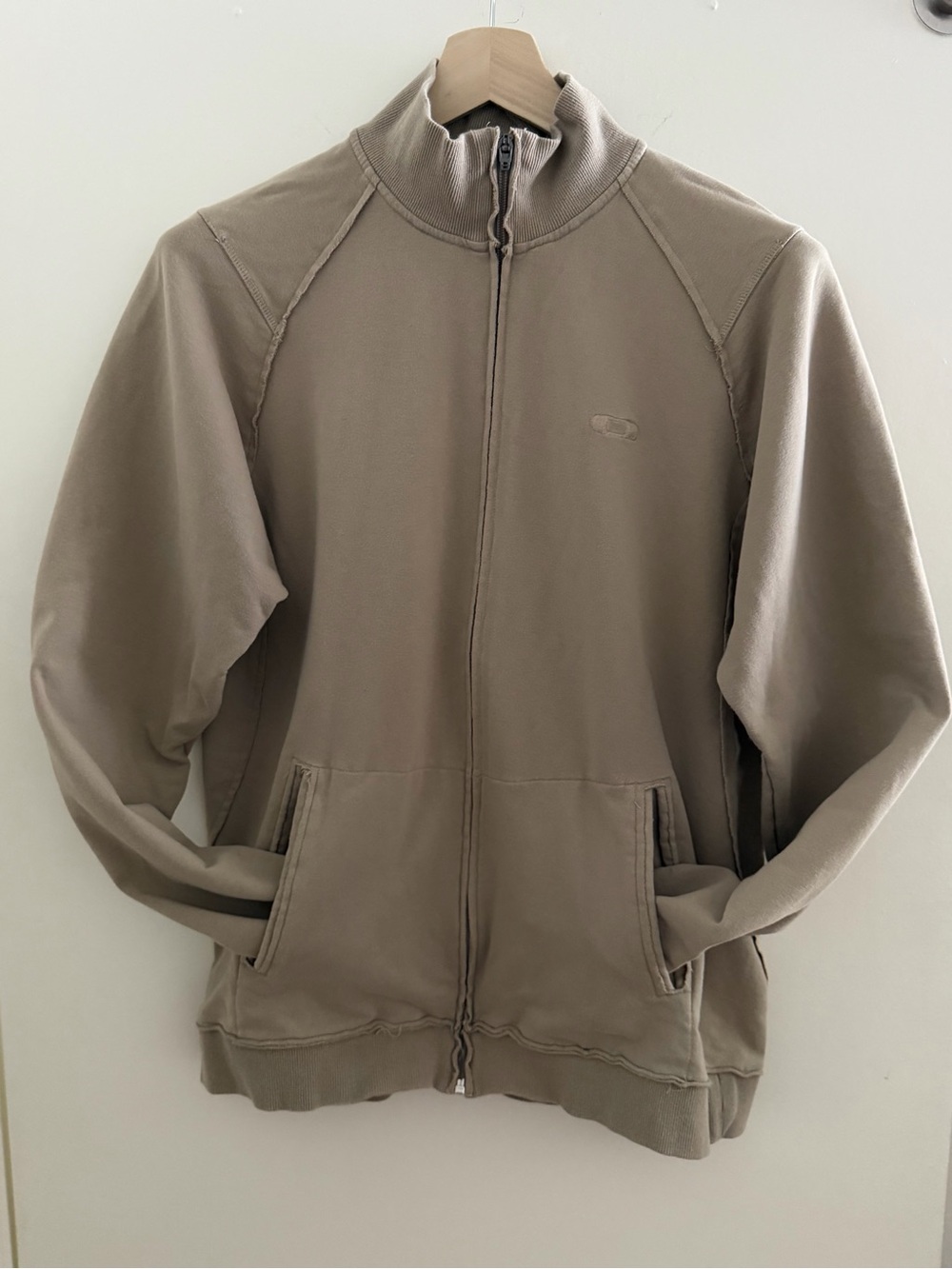 Vintage Oakley Full Zip Track Jacket Tan Assault Gear 2013 Embroidered Back Sz L